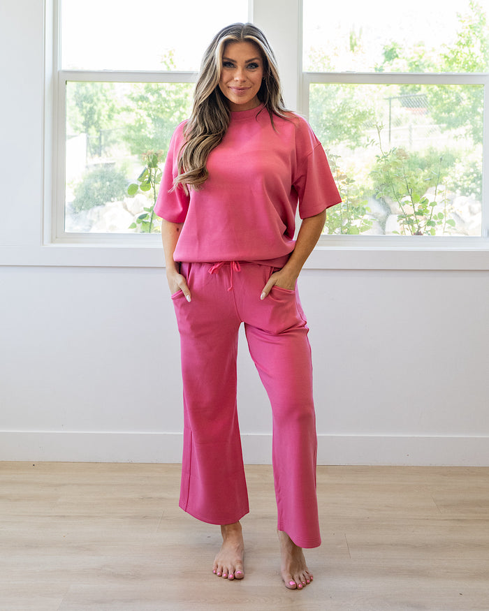Kendall Scuba Fabric Wide Leg Pants - Brink Pink Rae Mode