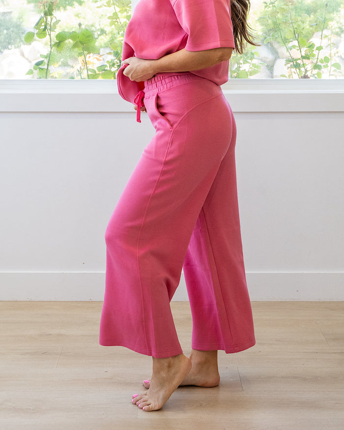 Kendall Scuba Fabric Wide Leg Pants - Brink Pink Rae Mode