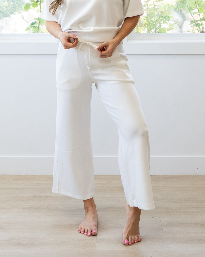 Kendall Scuba Fabric Wide Leg Pants - Cream Rae Mode