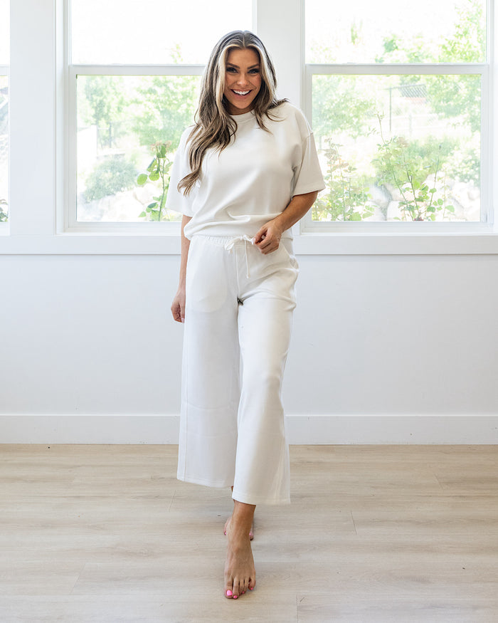 Kendall Scuba Fabric Wide Leg Pants - Cream Rae Mode