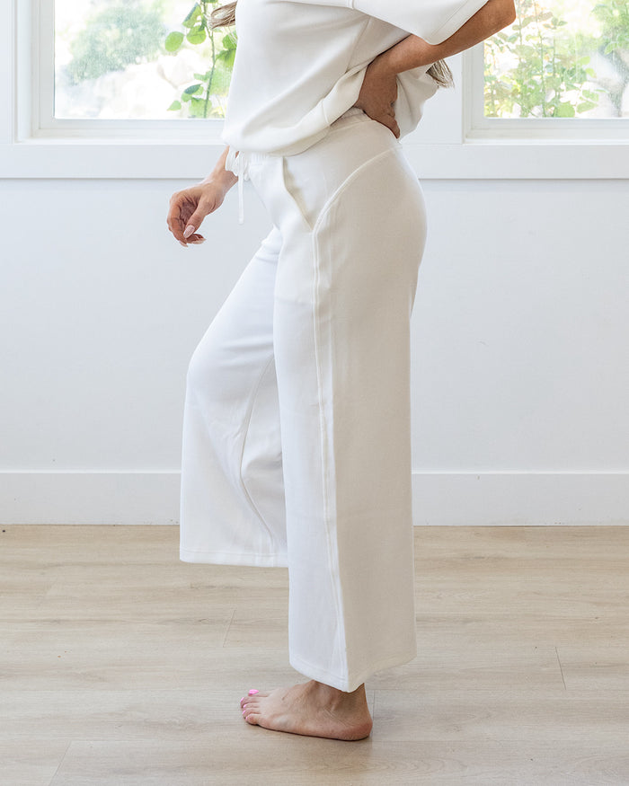 Kendall Scuba Fabric Wide Leg Pants - Cream Rae Mode
