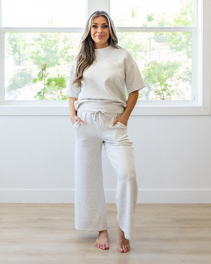 Kendall Scuba Fabric Wide Leg Pants - Light Heather Gray Rae Mode