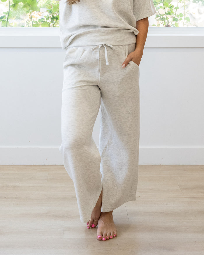 Kendall Scuba Fabric Wide Leg Pants - Light Heather Gray Rae Mode