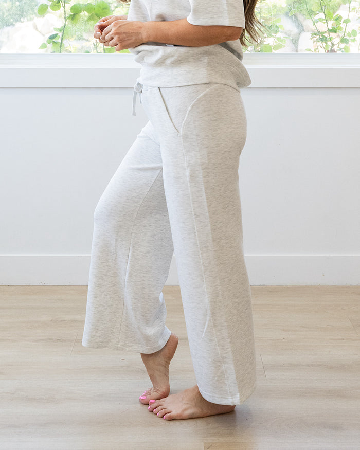 Kendall Scuba Fabric Wide Leg Pants - Light Heather Gray Rae Mode