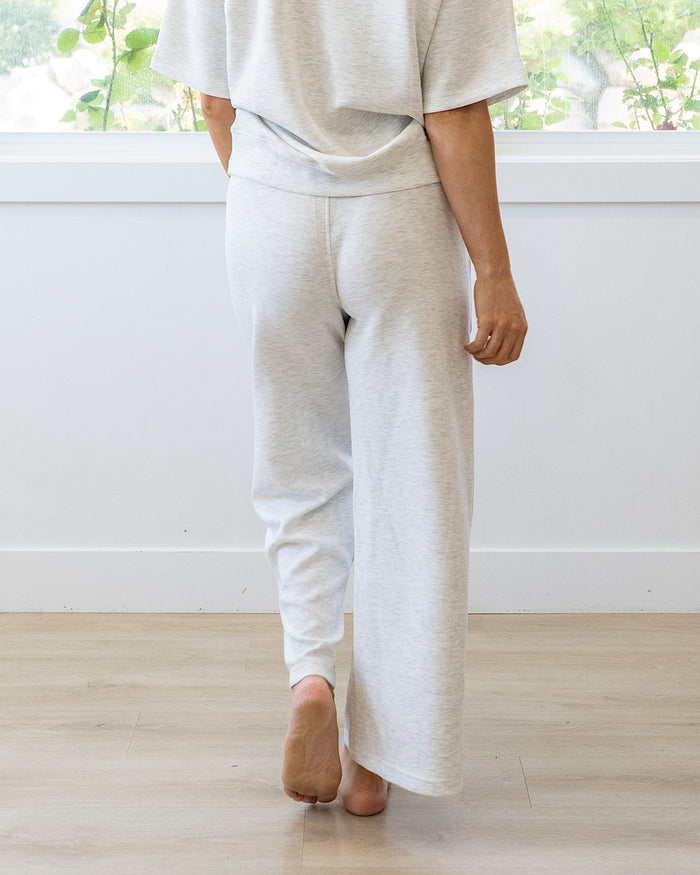 Kendall Scuba Fabric Wide Leg Pants - Light Heather Gray Rae Mode