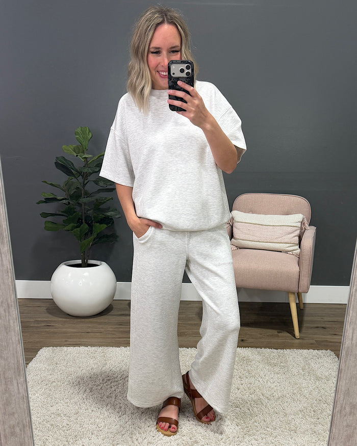 Kendall Scuba Fabric Wide Leg Pants - Light Heather Gray Rae Mode