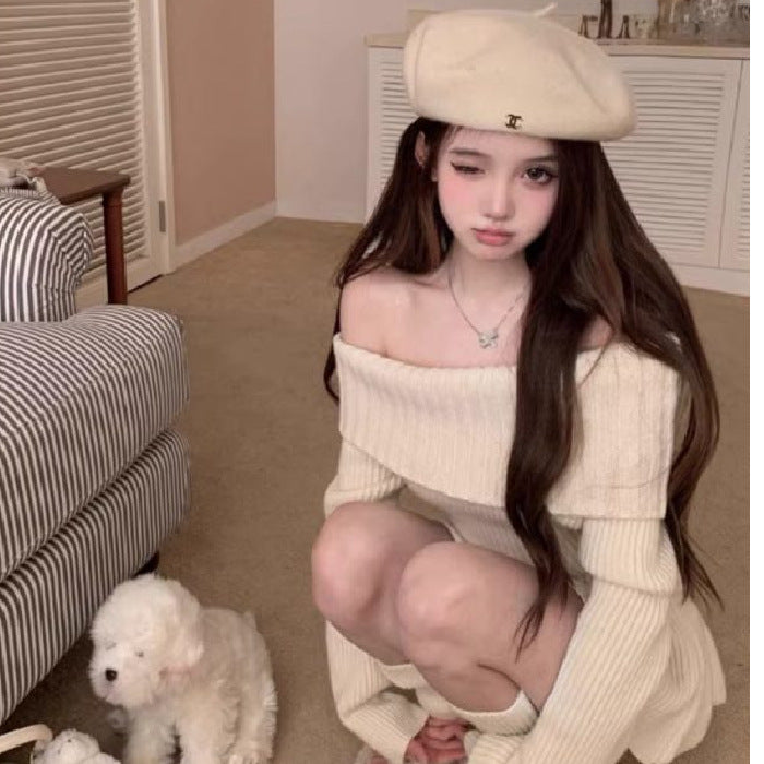 Knit Sweater Off Shoulder Dress - Fashionnsio