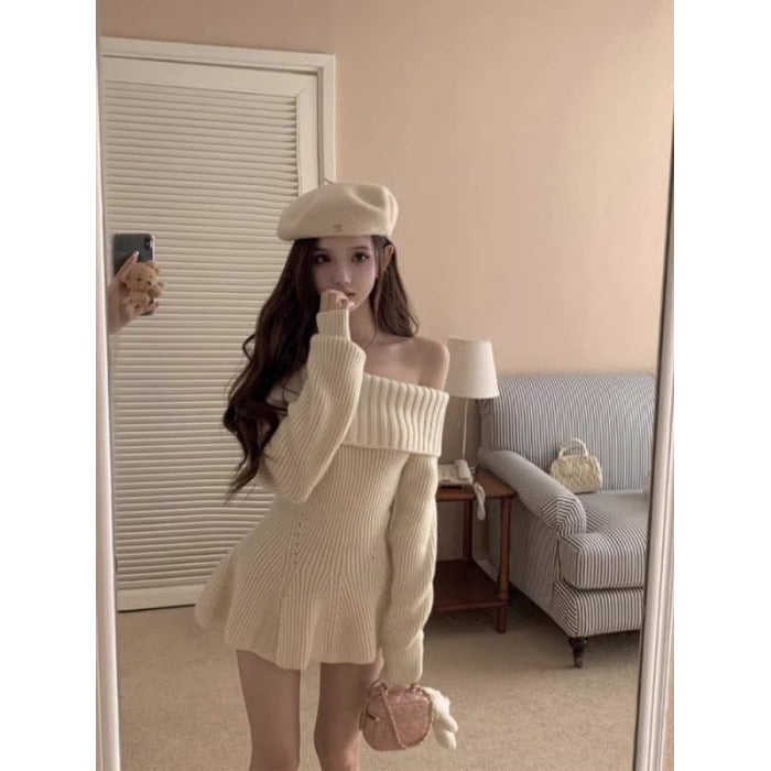 Knit Sweater Off Shoulder Dress - Fashionnsio