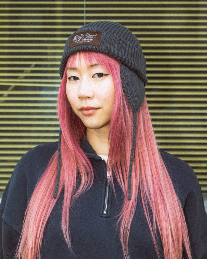 Knitted Ear Flap Beanie - Black