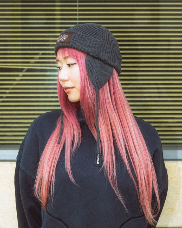 Knitted Ear Flap Beanie - Black