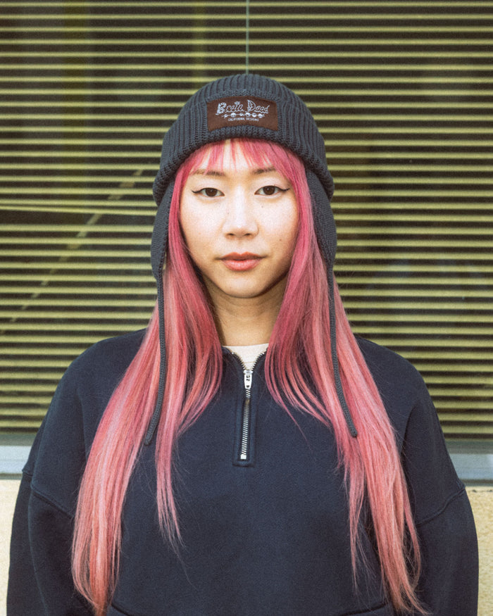 Knitted Ear Flap Beanie - Black