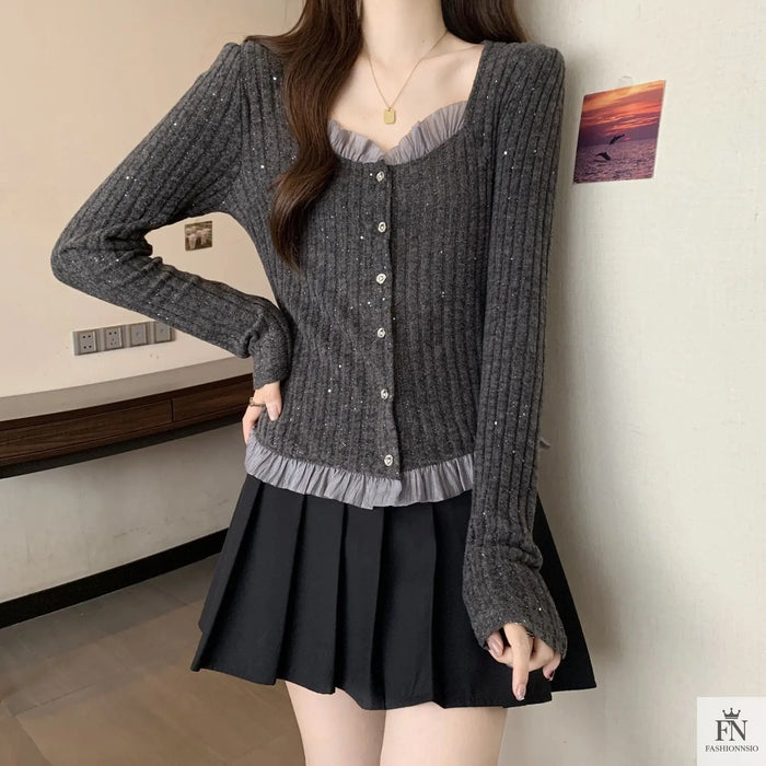 Knitted Long Sleeve Sweater Top - Fashionnsio