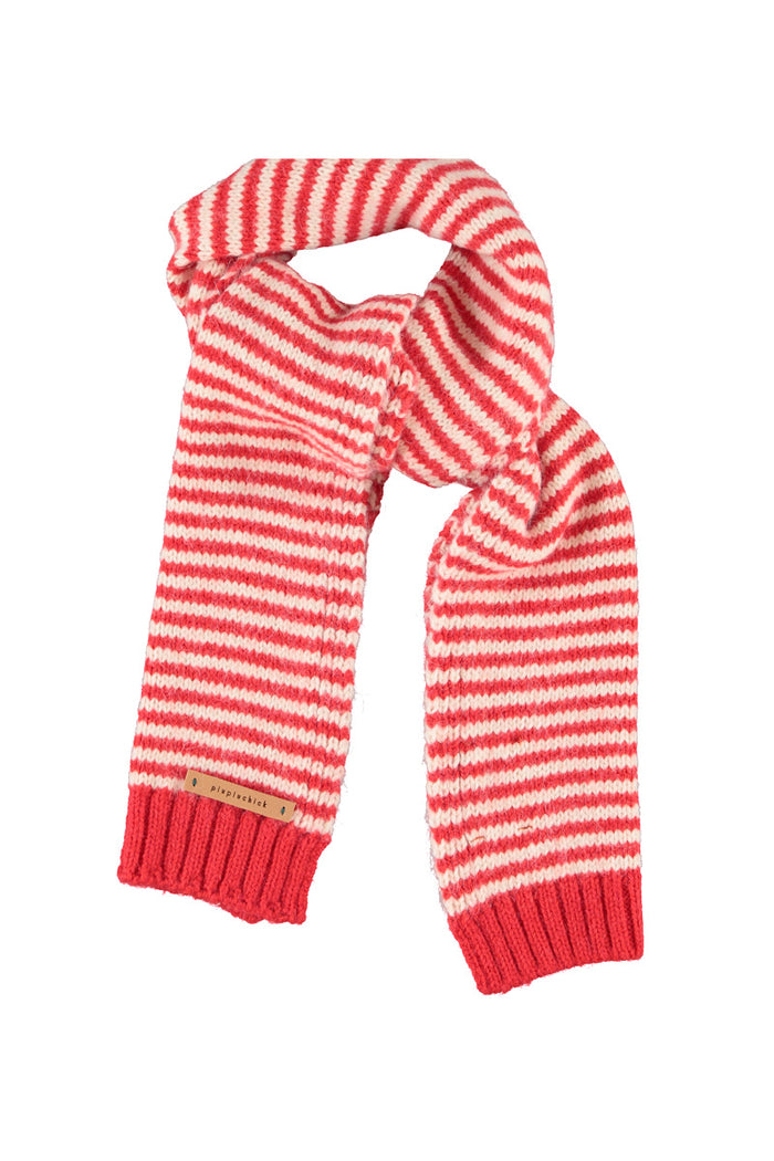 Knitted Scarf Ecru & Red Stripes