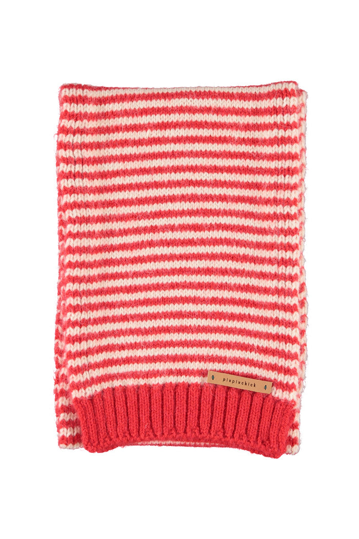 Knitted Scarf Ecru & Red Stripes