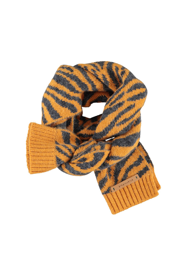 Knitted Scarf Orange with Zebra Print