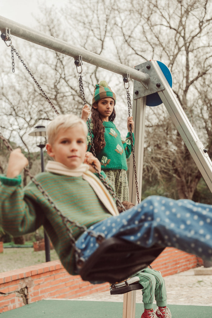 Knitted Sweater Green & Brown Stripes