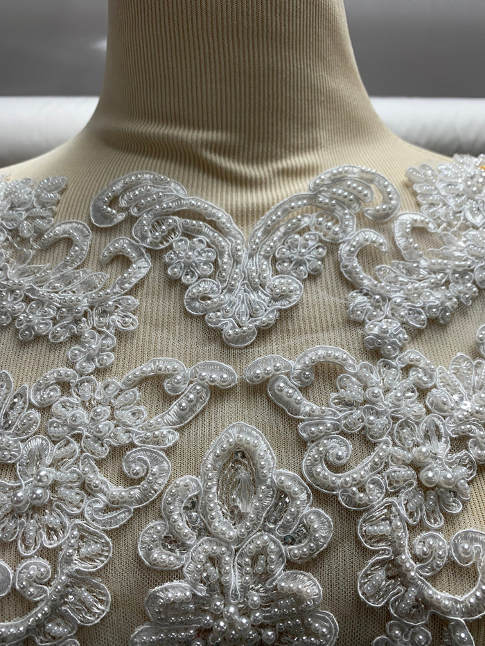 Lace Applique Large, Accented Heavily with Sequins, Pearls and Beads