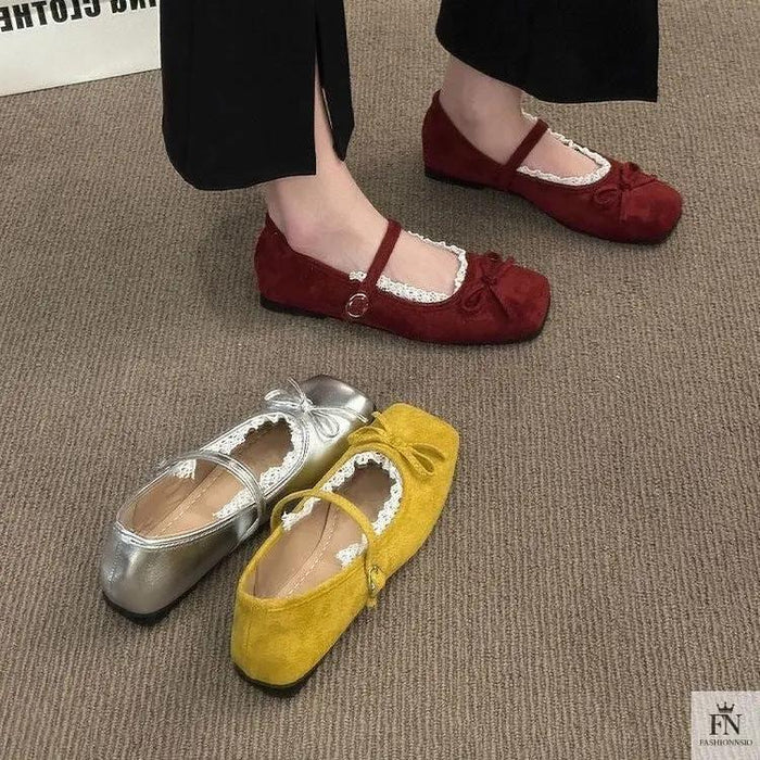 Lace Bow Ballet Flats - Fashionnsio
