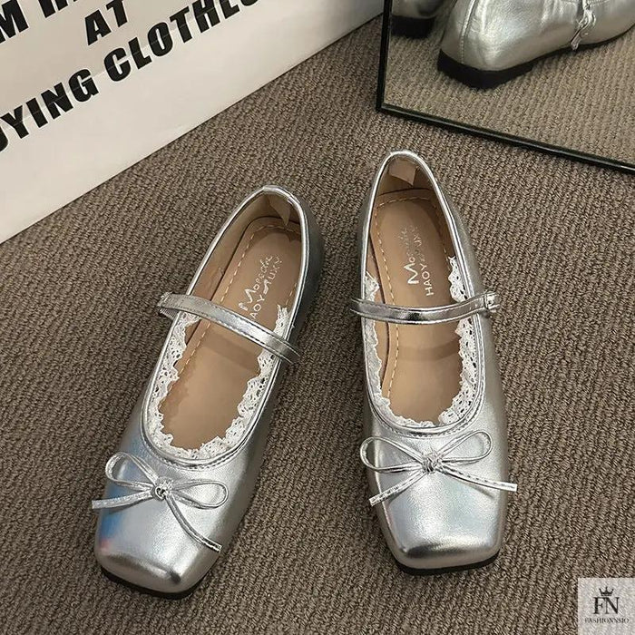 Lace Bow Ballet Flats - Fashionnsio