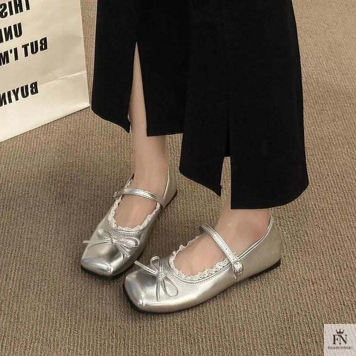 Lace Bow Ballet Flats - Fashionnsio
