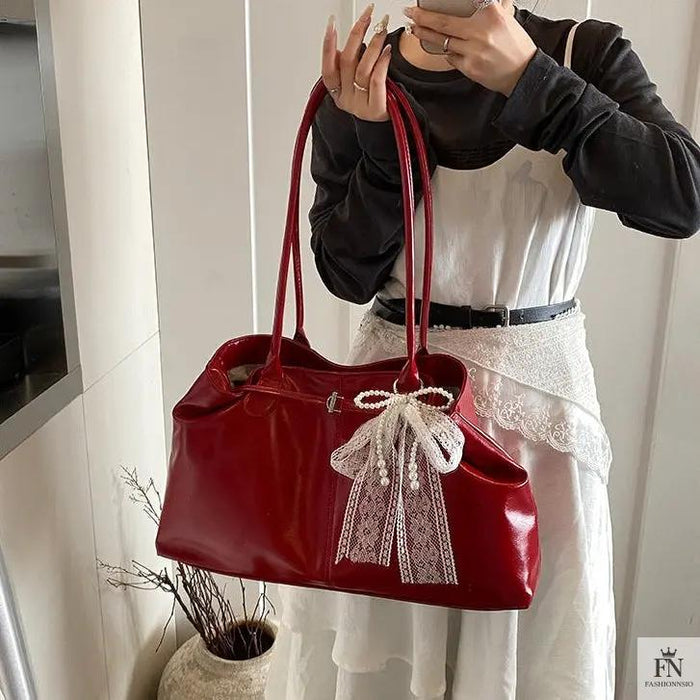 Lace Bow Large Tote Bags - Fashionnsio