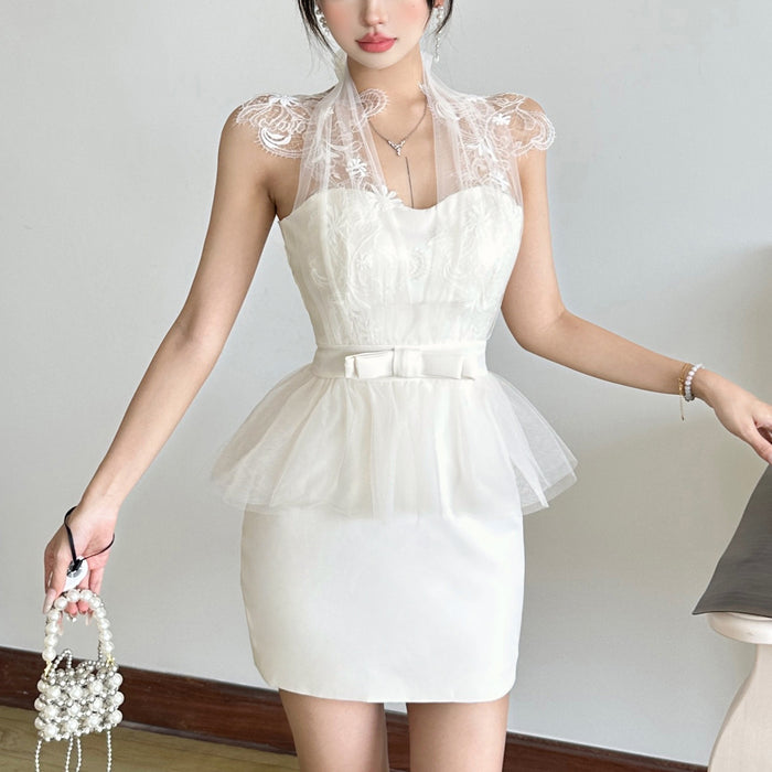 Lace Halter Bodycon Mini Dress - Fashionnsio