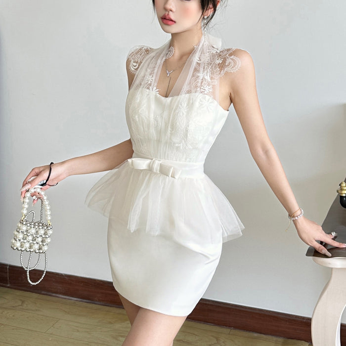 Lace Halter Bodycon Mini Dress - Fashionnsio