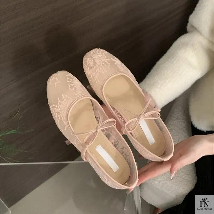 Lace Mesh Ballet Flats - Fashionnsio
