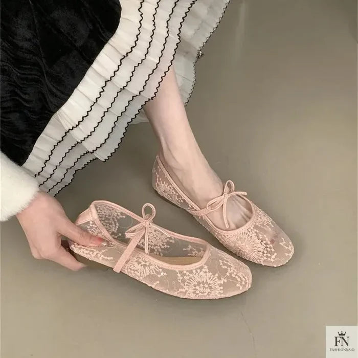 Lace Mesh Ballet Flats - Fashionnsio