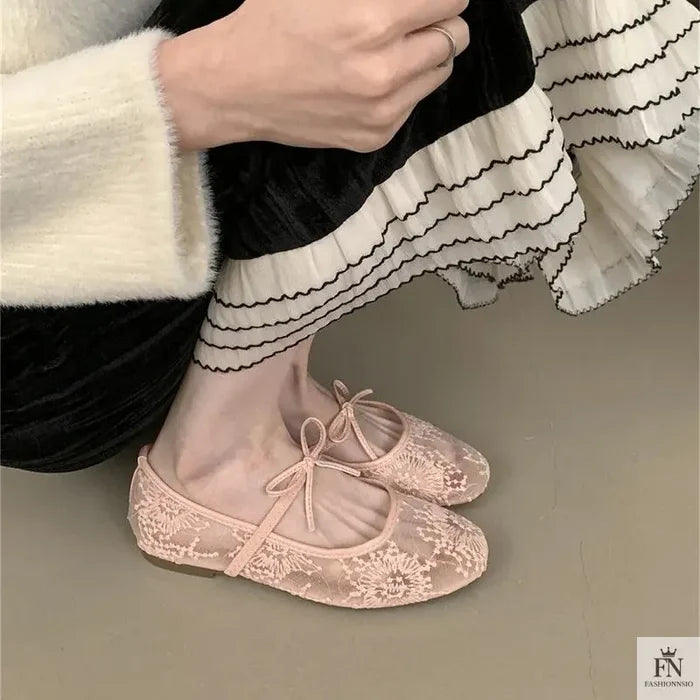 Lace Mesh Ballet Flats - Fashionnsio