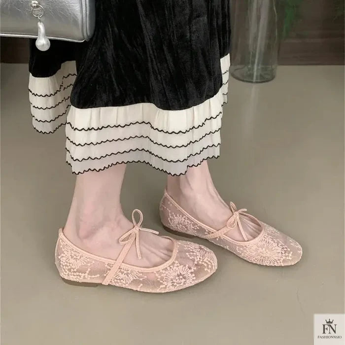 Lace Mesh Ballet Flats - Fashionnsio