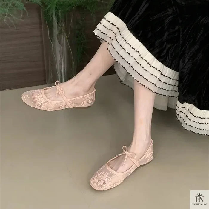 Lace Mesh Ballet Flats - Fashionnsio