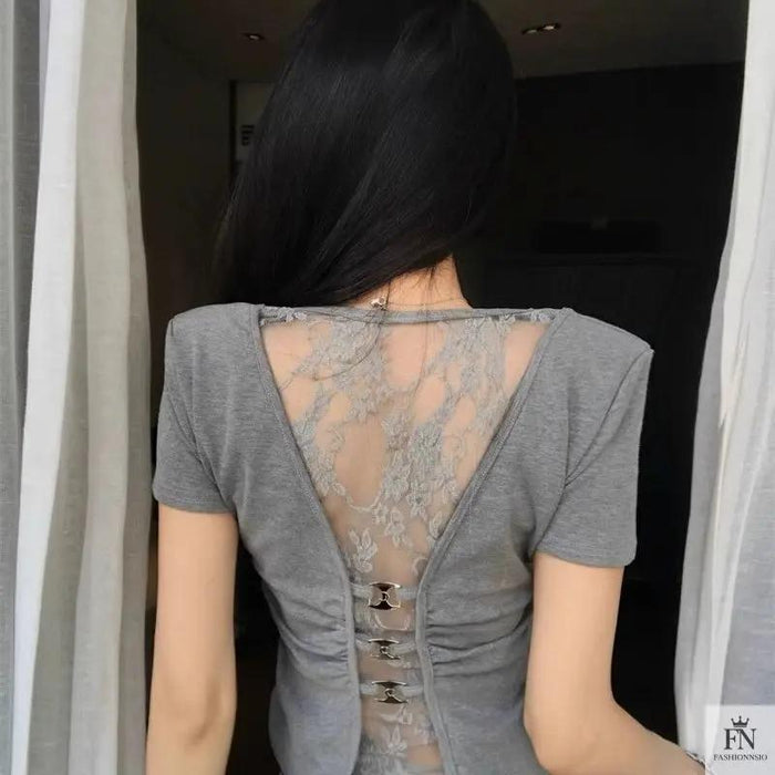 Lace Mesh Crop Tops - Fashionnsio