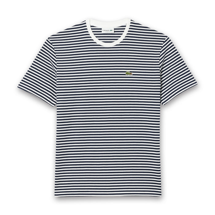 Lacoste - Classic Fit Striped T-Shirt in White/Navy - Nigel Clare