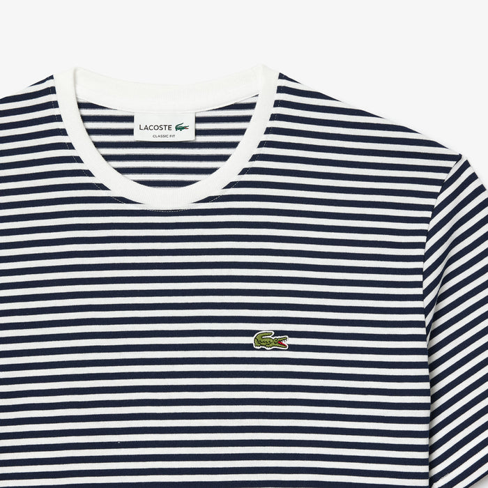 Lacoste - Classic Fit Striped T-Shirt in White/Navy - Nigel Clare