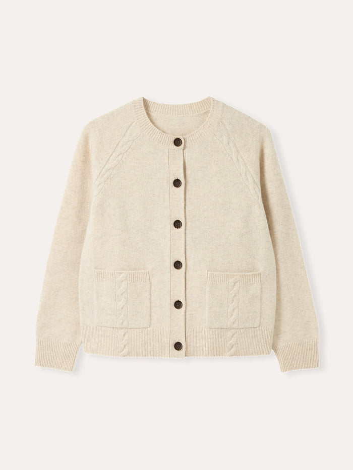 Lambswool Cable Detail Raglan Cardigan