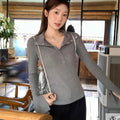 Lapel Button Long Sleeve Top - Fashionnsio