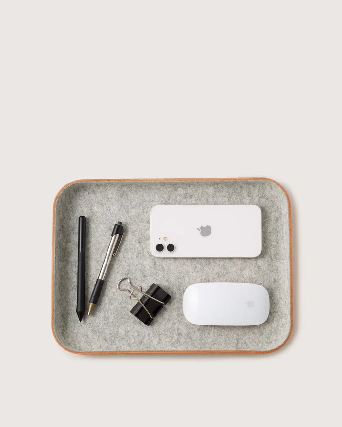 Large Kawabon Leather/Merino Wool Felt Tray, Granite
