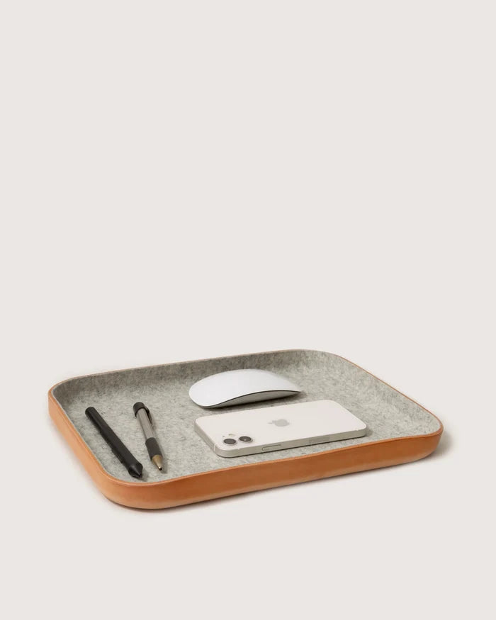 Large Kawabon Leather/Merino Wool Felt Tray, Granite