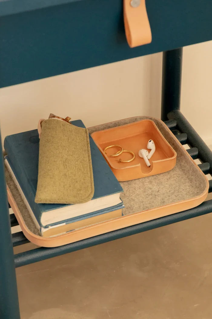 Large Kawabon Leather/Merino Wool Felt Tray, Granite