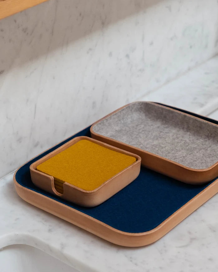 Large Kawabon Leather/Merino Wool Felt Tray, Granite