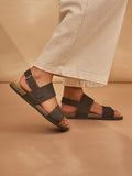 Leather Double Strap Sandals With Backstrap