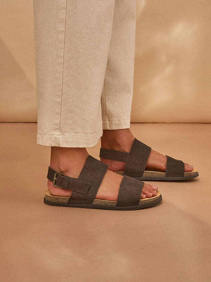 Leather Double Strap Sandals With Backstrap