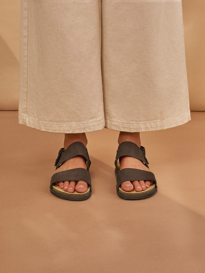 Leather Double Strap Sandals With Backstrap
