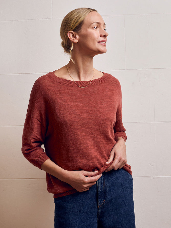 Linen Blend Crew Neck Top