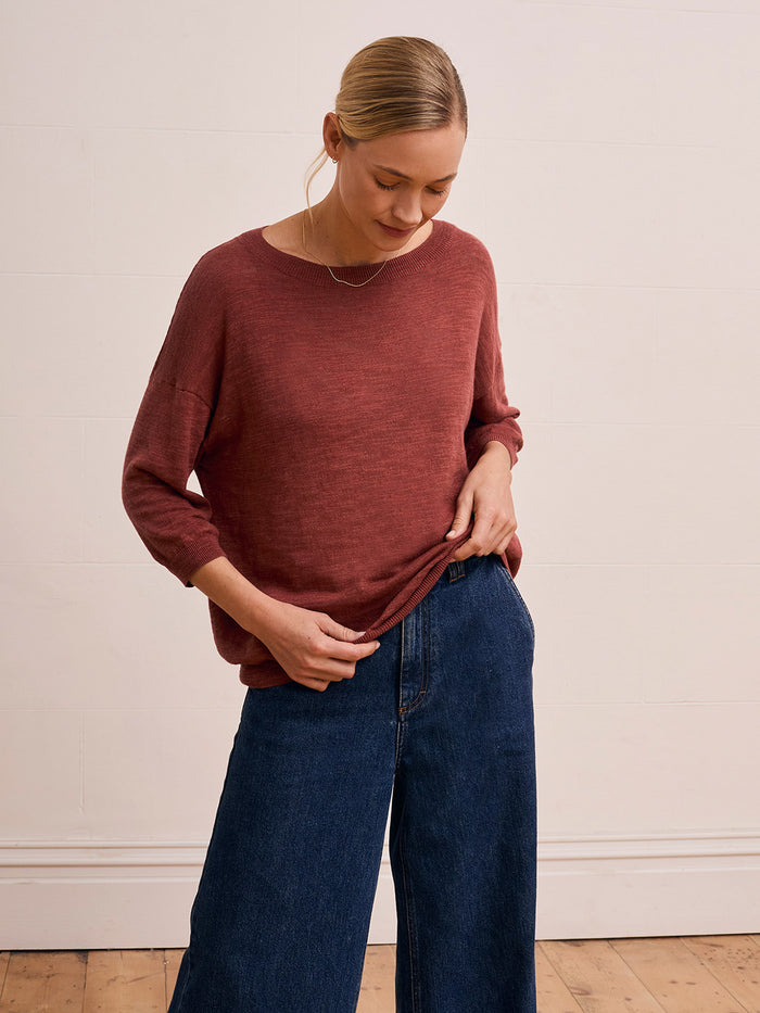 Linen Blend Crew Neck Top