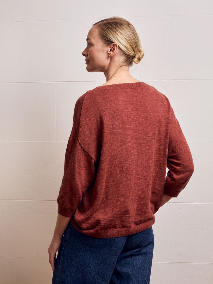 Linen Blend Crew Neck Top