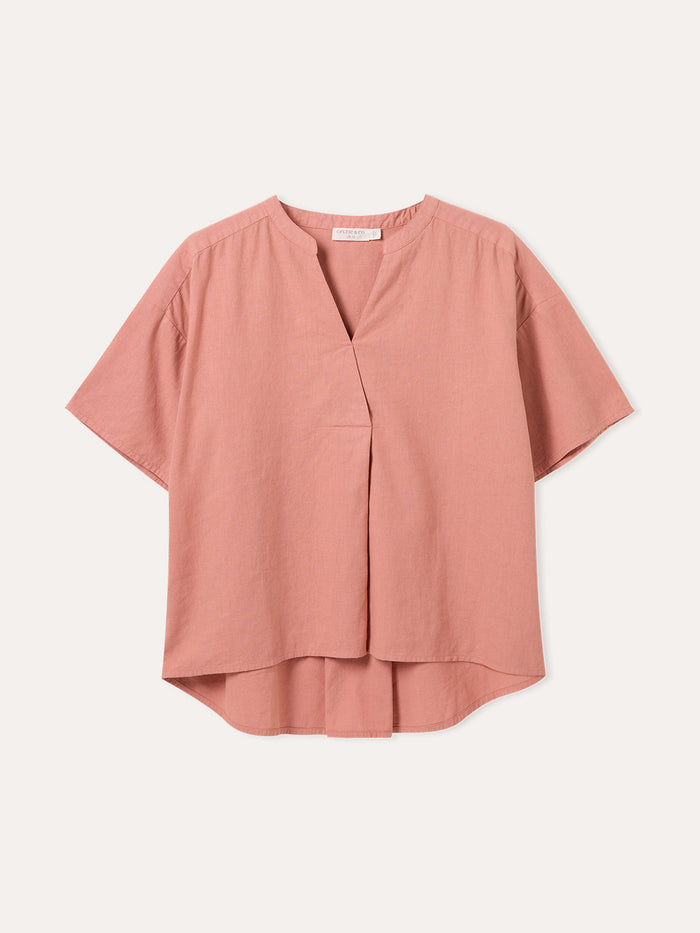 Linen Blend Dipped Hem Top