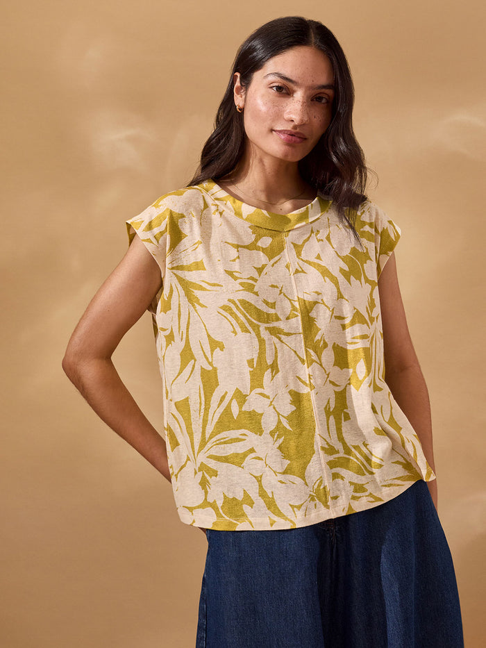 Linen Blend Folded Collar Top