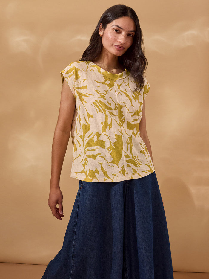 Linen Blend Folded Collar Top
